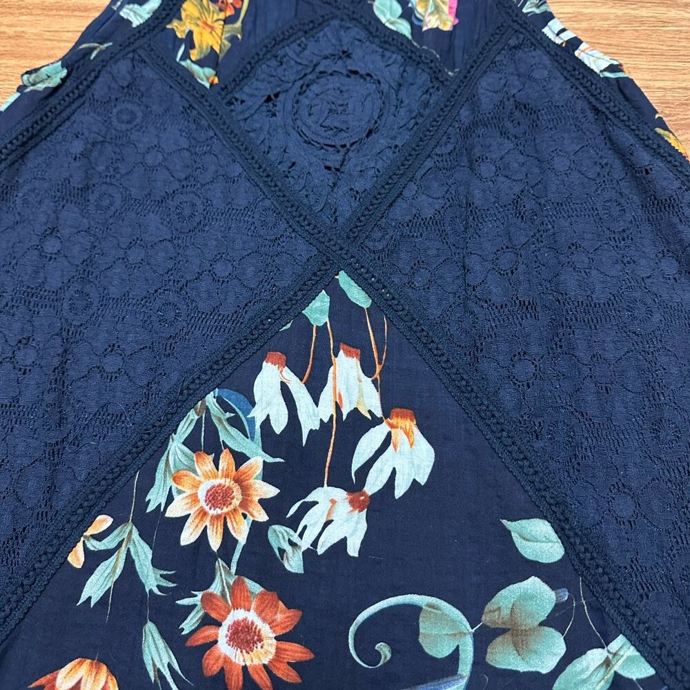 Umgee - Women's Navy Blue Floral and Keyhole Back Dress-Size S - Picture 2 of 10